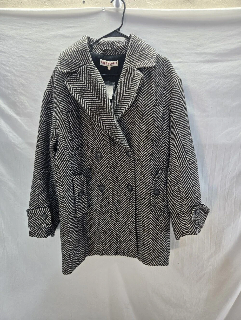 Free People Women’s Small Ari wool Peacoat Double Breasted Herringbone New